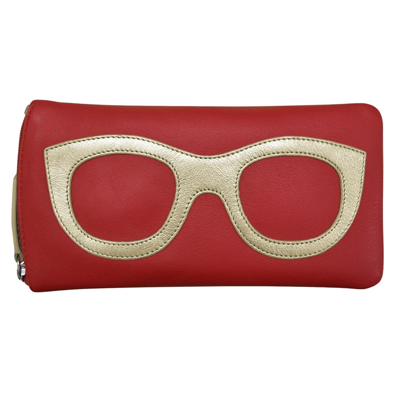 ILI New York Leather Eyeglass Case - Red/Gold