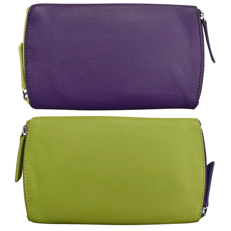 ILI New York Leather Two Tone Double Zip Eyeglass Case - Purple/Pear