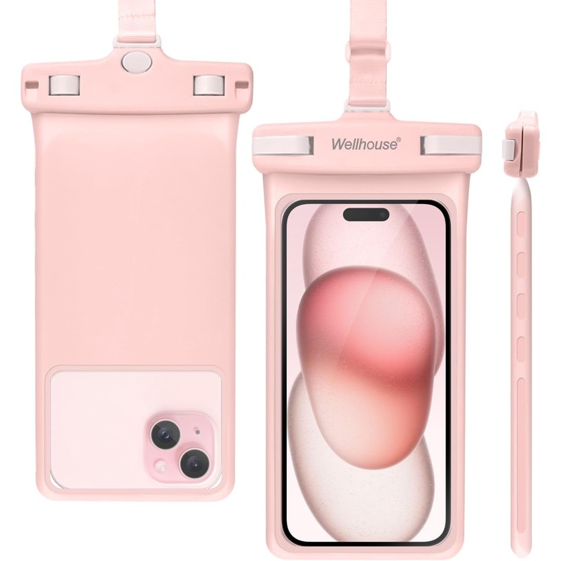 IPX8-Rated Waterproof Phone Pouch, 3D Cellphone Dry Bag for iPhone & Samsung, Pink, 7 Inch