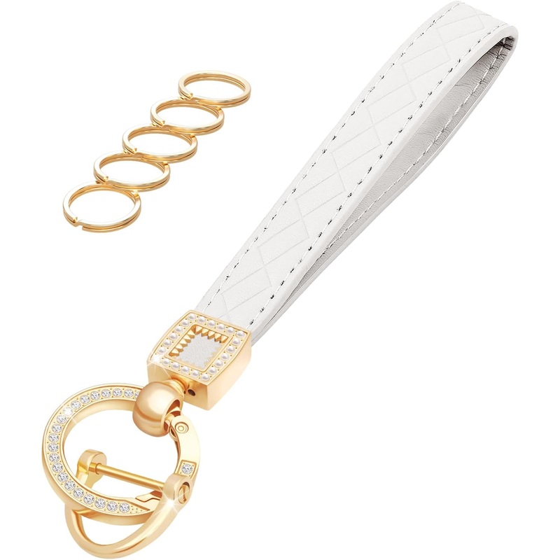 Leather Wristlet Keychain with 5 Key Ring and Anti-Lost D Ring, Car Key Chain