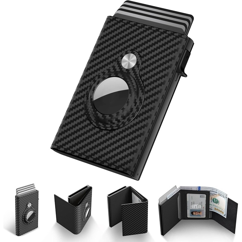 Mens Carbon Fiber Pop-Up Wallet with Apple AirTag Holder