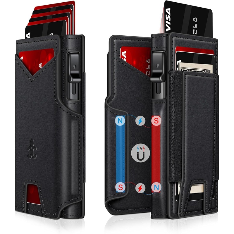 Pop Up Aluminum Card Holder with ID Window & Cash Slot, Slim Bifold Smart Wallet