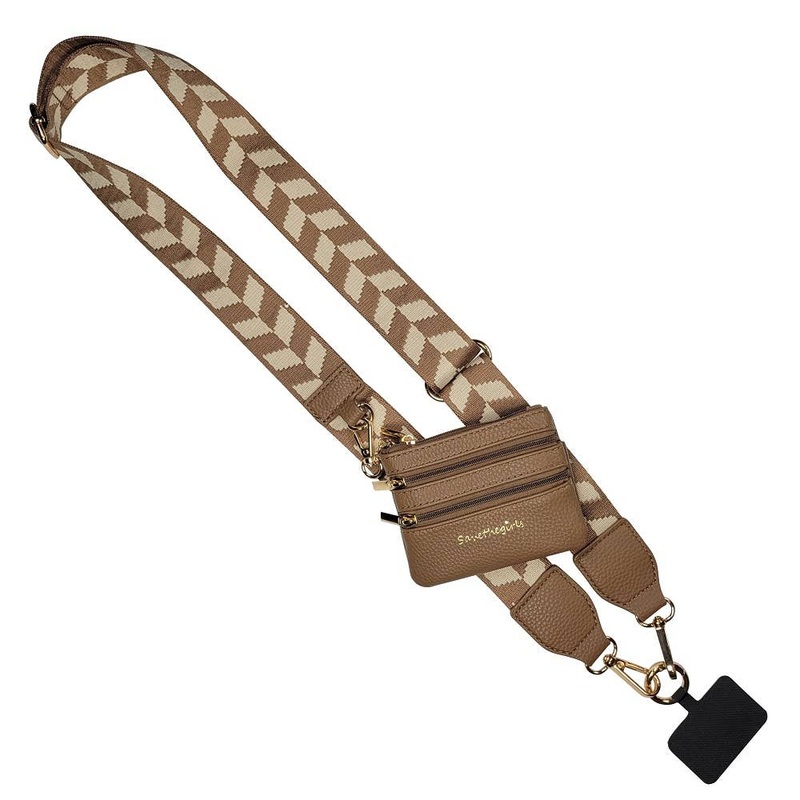 Save the Girls Clip & Go Strap with Zippered Pouch  Chevron Collection - Brown/Cream Chevron