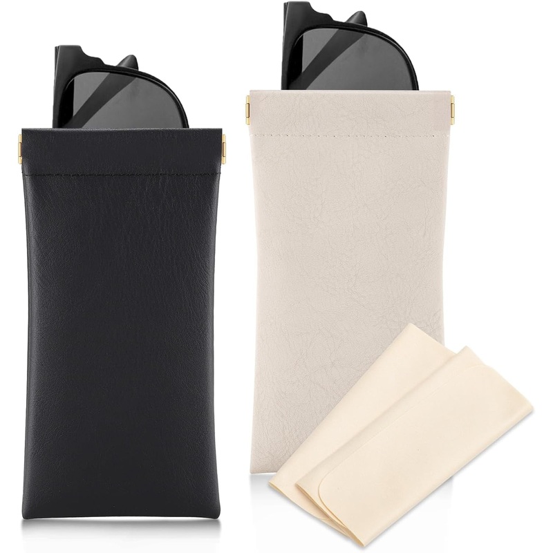 Sightor Sunglass Case, 2 Pcs Soft Eyeglass Cases for Women Portable Squeeze Top Leather Glasses Pouch