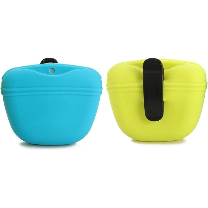 Silicone Dog Treat Pouch-Small Training Bag-Portable Dog Treat Bag for Leash with Magnetic Closure and Waist Clip Airtight Sealed - 2Pieces [US Design Patent]