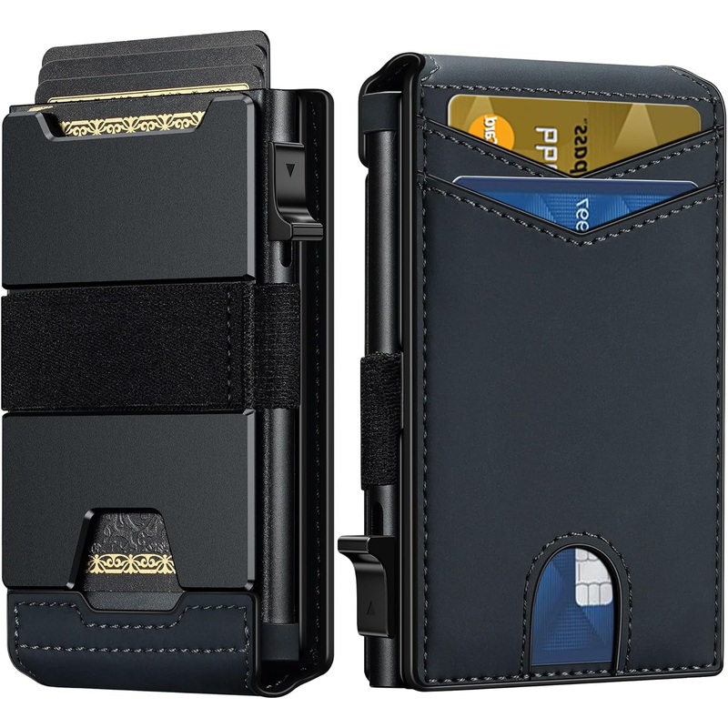 Slim Aluminum Card Holder For Men, Minimalist Pop Up Wallet with Expandable Backplate
