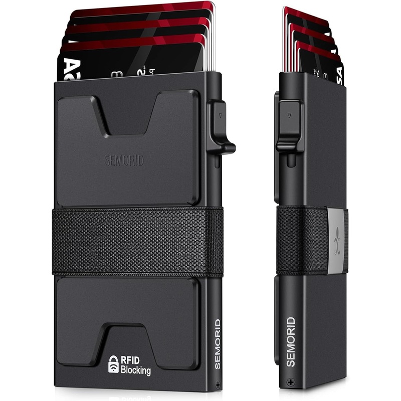Slim Aluminum Card Holder for Men with Expandable Backplate, Minimalist Pop Up Wallet