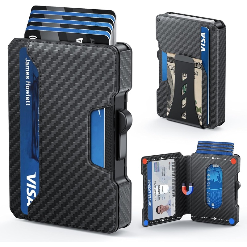 Slim Aluminum Wallet with Money Clip, Minimalist Pop Up Card Holder for Men