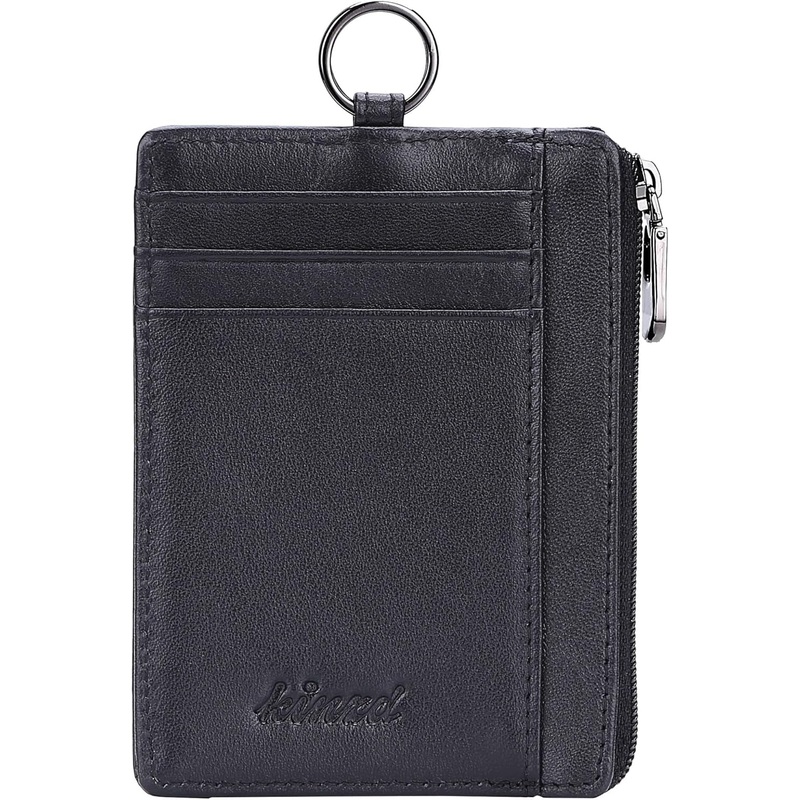 Slim Zipper Front Pocket Wallet With Keychain Ring & Lanyard Strap