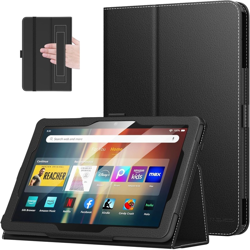 Tablet Cases Fits Amazon Kindle Fire HD 8 & 8 Plus with Hand Strap Folding Stand & Auto Wake/Sleep