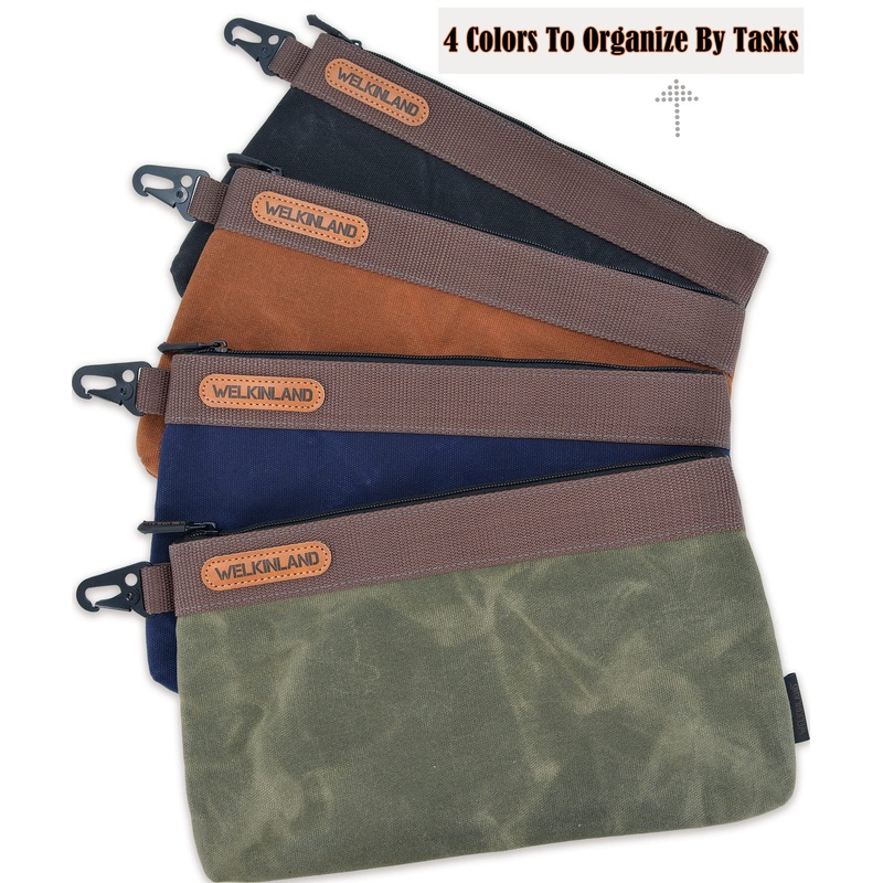 WELKINLAND Heavy-Duty Waxed Canvas Tool pouch with zip, 4PCS, 12"