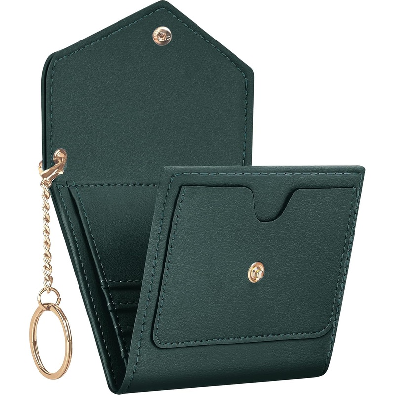 Women's Trifold Small Wallet with Keychain & Zipper Coins Pocket