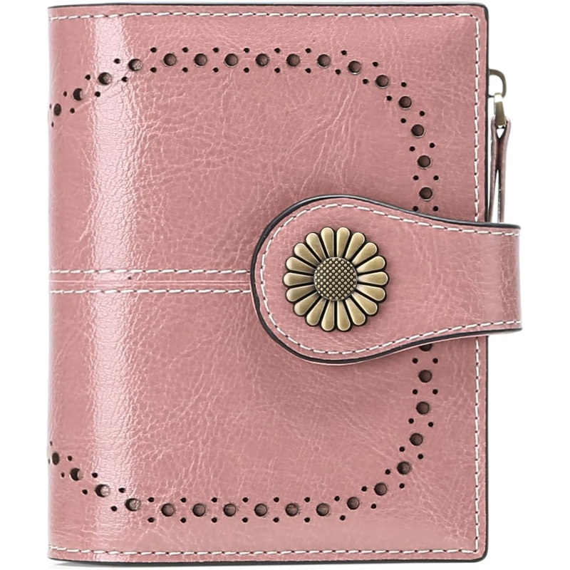 Womens Bifold Small Wallet with Zipper Coin Pocket - Pink