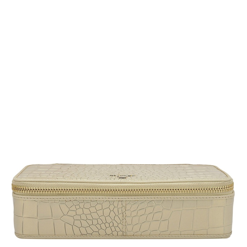 Croco Franzy Leather Jewellery Case - Gold