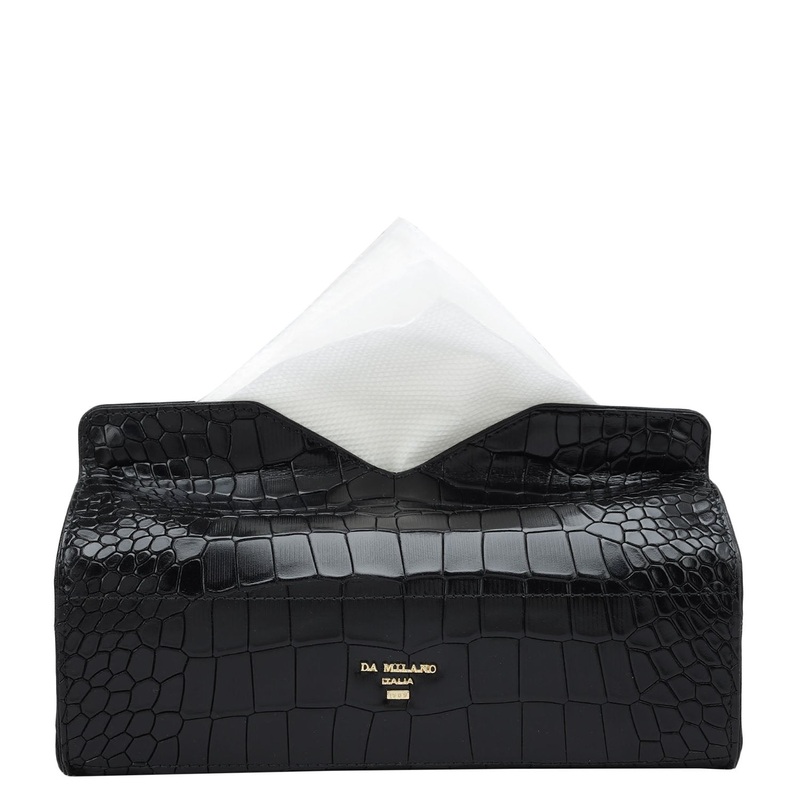 Croco Leather Napkin Case - Black