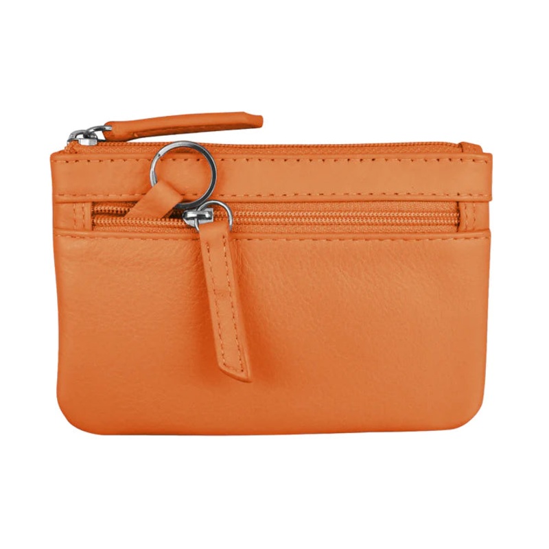 ILI New York  Leather Coin Holder with Key Ring -  Papaya