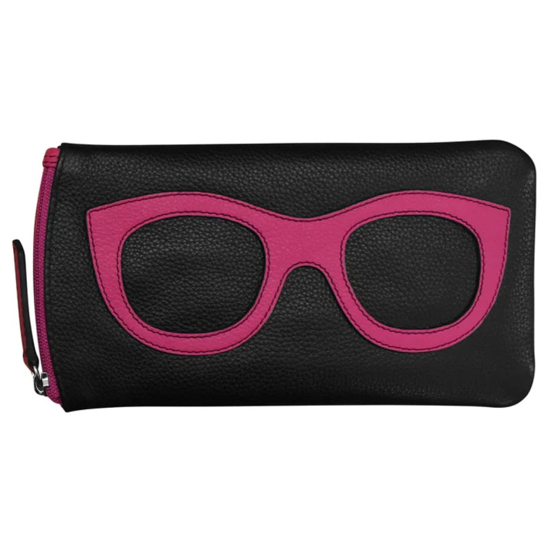 ILI New York Leather Eyeglass Case - Black/Indian Pink
