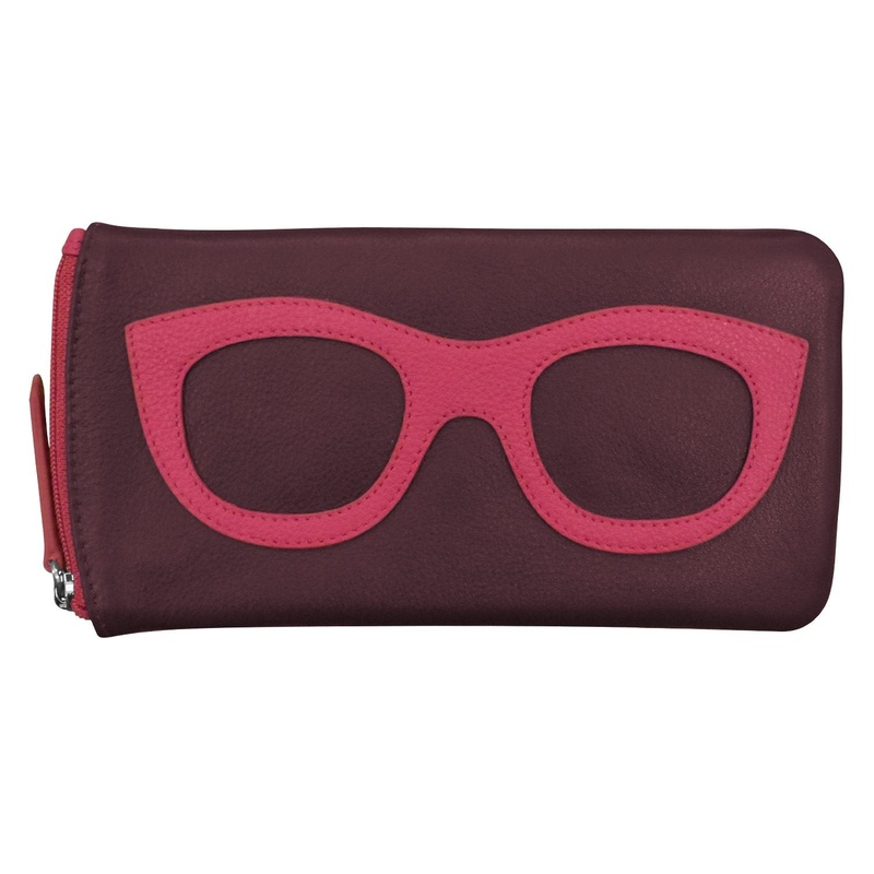 ILI New York Leather Eyeglass Case   Eggplant/Indian Pink