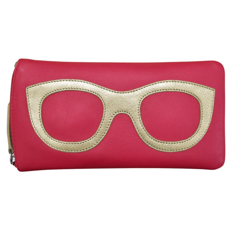 ILI New York Leather Eyeglass Case - Indian Pink/Gold