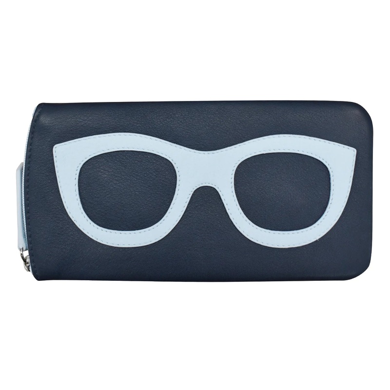 ILI New York Leather Eyeglass Case  Navy/Chambray