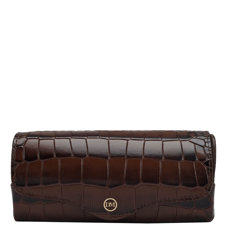 Croco Leather Spectacle Case - Brown