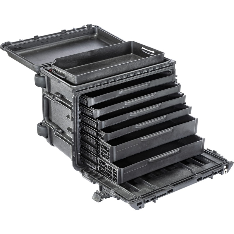 Pelican 0450 Gen2 Mobile Tool Case, Black, Six 1" Drawer & One 2" Drawer Configuration