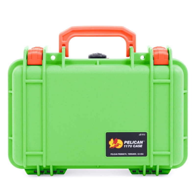 Pelican 1170 Case, Lime Green with Orange Handle & Latches