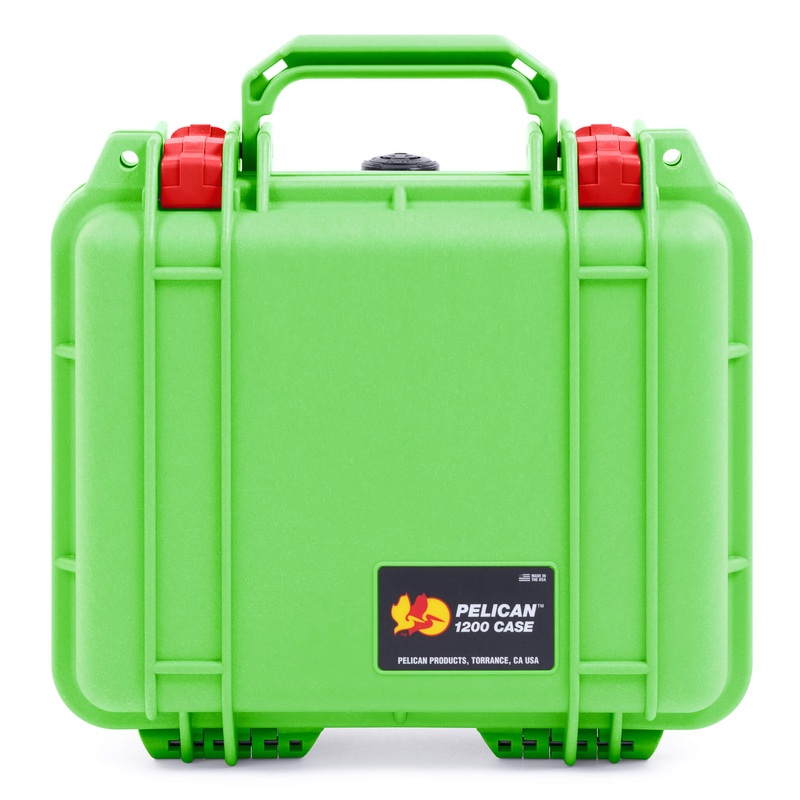 Pelican 1200 Case, Lime Green with Red Latches