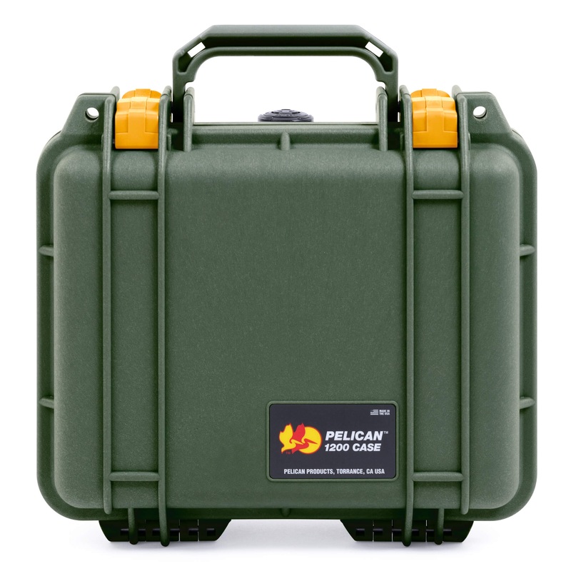 Pelican 1200 Case, OD Green with Yellow Latches
