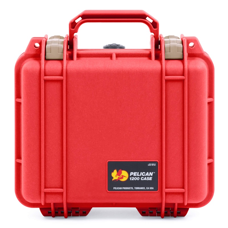 Pelican 1200 Case, Red with Desert Tan Latches