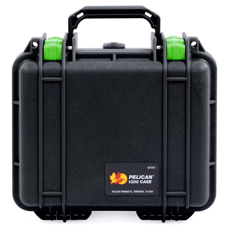 Pelican 1300 Case, Black with Lime Green Latches