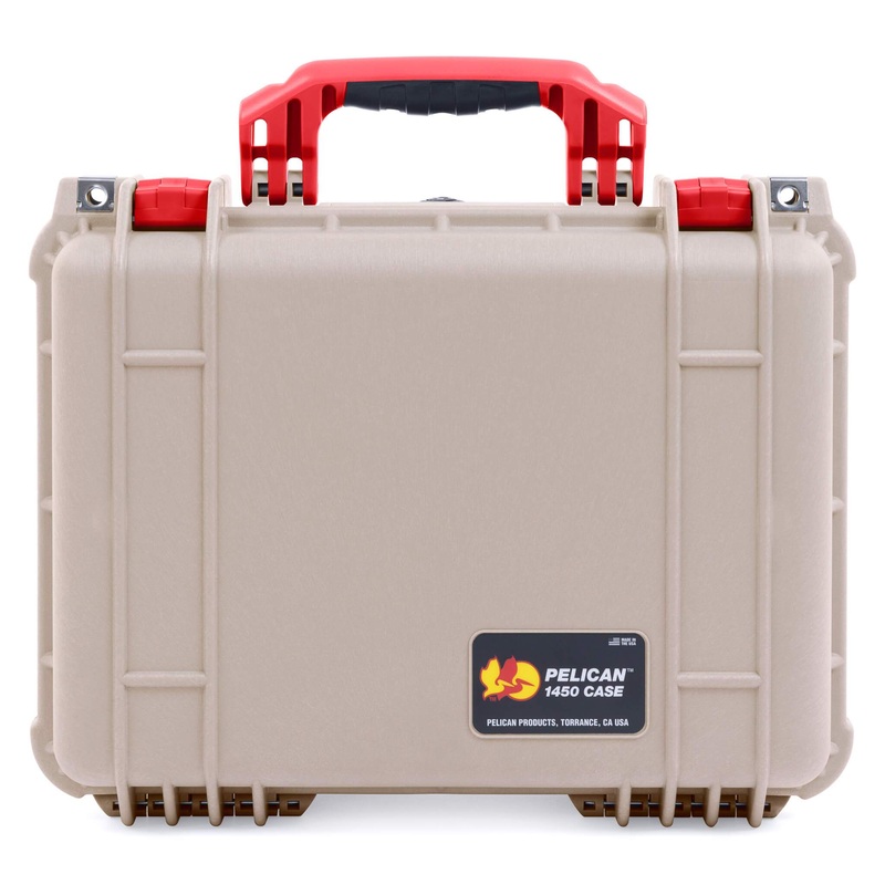 Pelican 1450 Case, Desert Tan with Red Handle & Latches