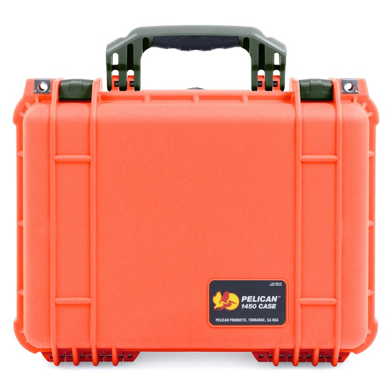 Pelican 1450 Case, Orange with OD Green Handle & Latches