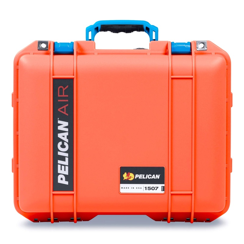 Pelican 1507 Air Case, Orange with Blue Handle & Latches
