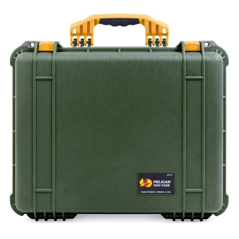 Pelican 1550 Case, OD Green with Yellow Handle & Latches