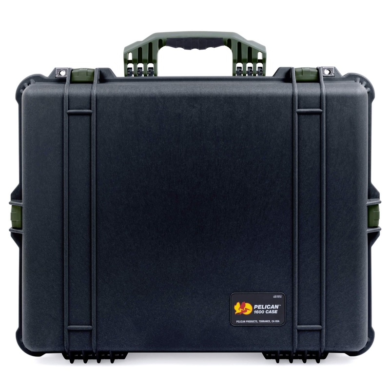 Pelican 1600 Case, Black with OD Green Handle & Latches