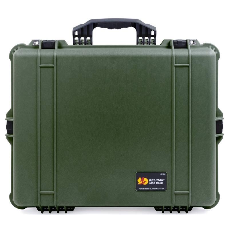 Pelican 1600 Case, OD Green with Black Handle & Latches