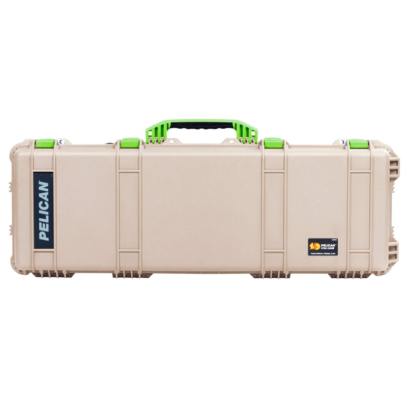 Pelican 1720 Protector Long Case, Desert Tan with Lime Green Handles & Latches (Gen2)