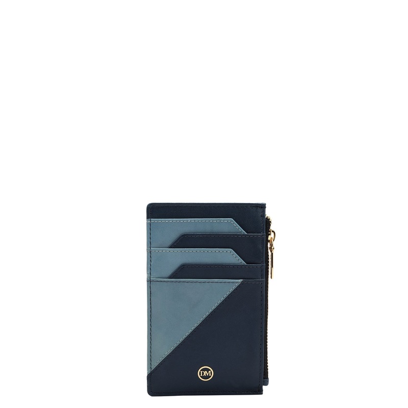 Plain Leather Card Case - Blue & Light Blue