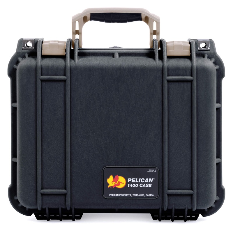 Pelican 1400 Case, Black with Desert Tan Handle & Latches