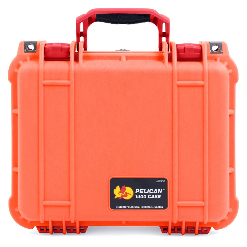 Pelican 1400 Case, Orange with Red Handle & Latches