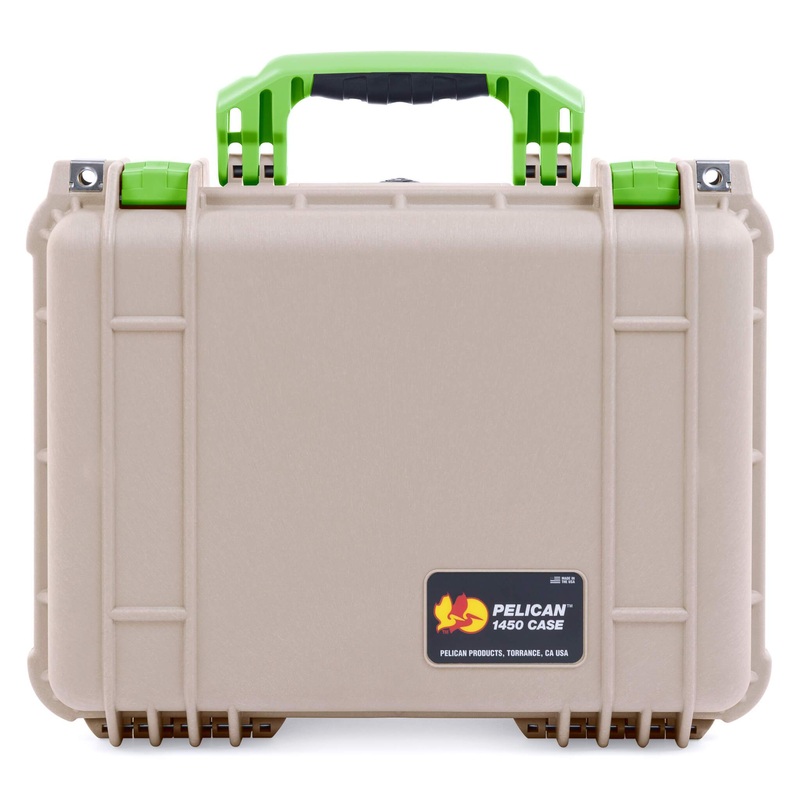 Pelican 1450 Case, Desert Tan with Lime Green Handle & Latches