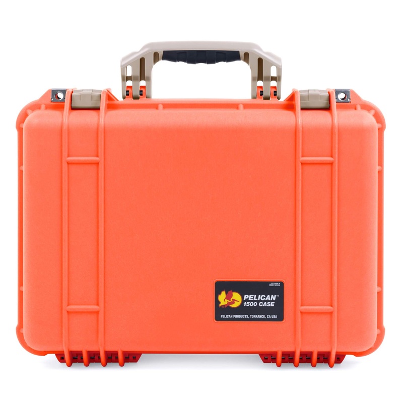 Pelican 1500 Case, Orange with Desert Tan Handle & Latches
