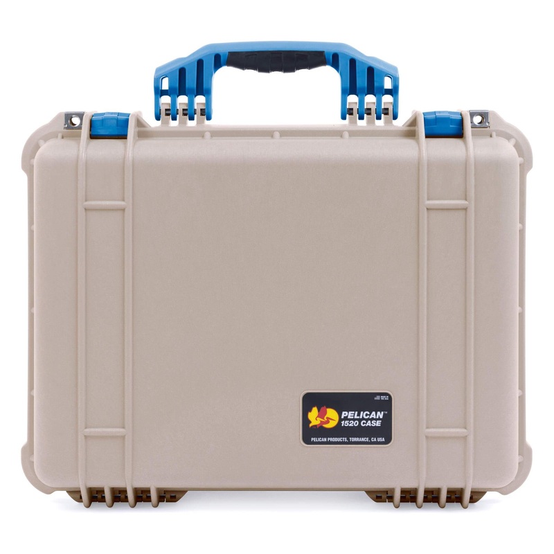 Pelican 1520 Case, Desert Tan with Blue Handle & Latches