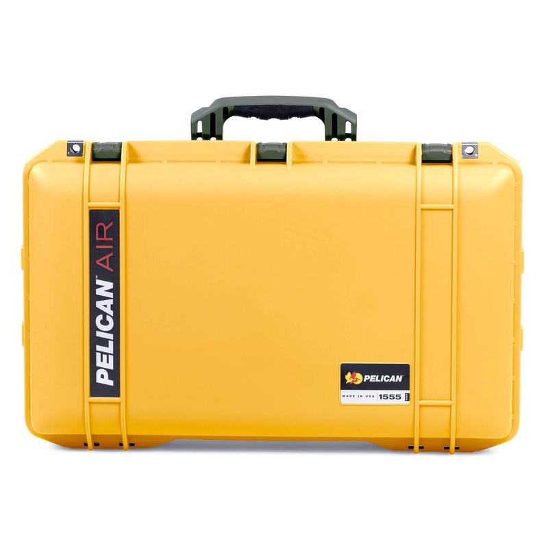Pelican 1555 Air Case, Yellow with OD Green Handle & Latches