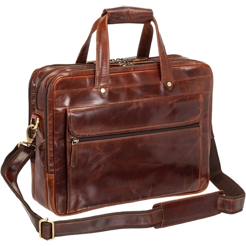 Mancini Buffalo Triple Compartment Briefcase for 15.6 Laptop / Tablet