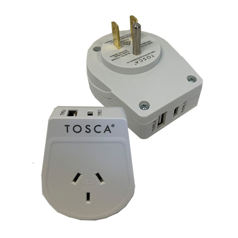 Tosca - TCA059 USA Adapter USB A+C port - White