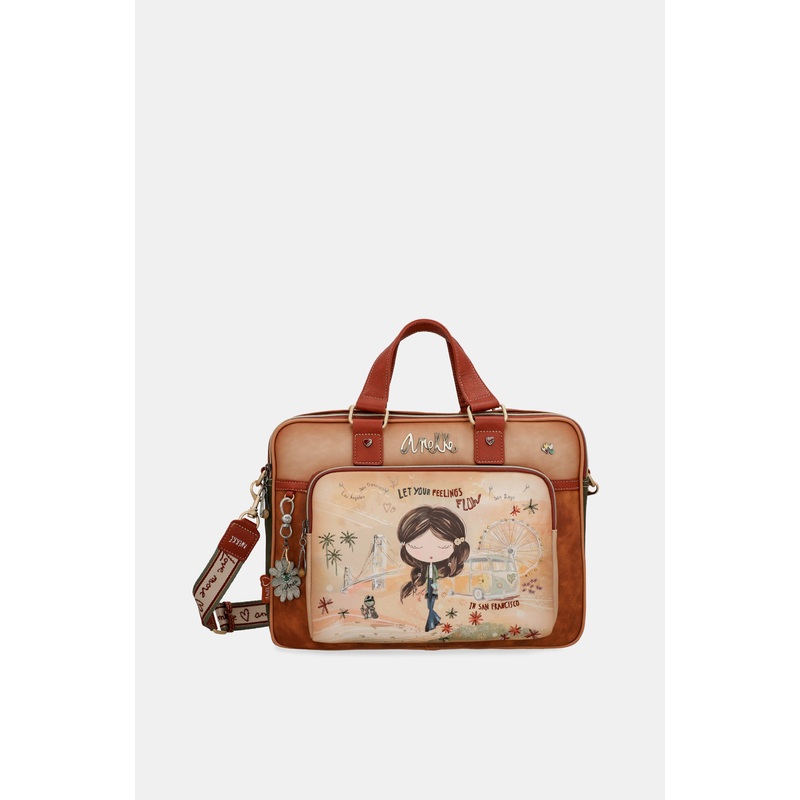 Peace & Love camel briefcase