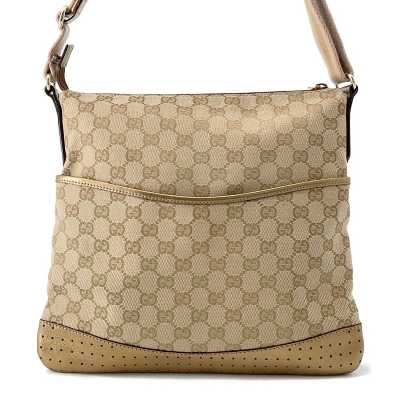 Zip Messenger Bag GG Canvas with Perforated Leather Medium