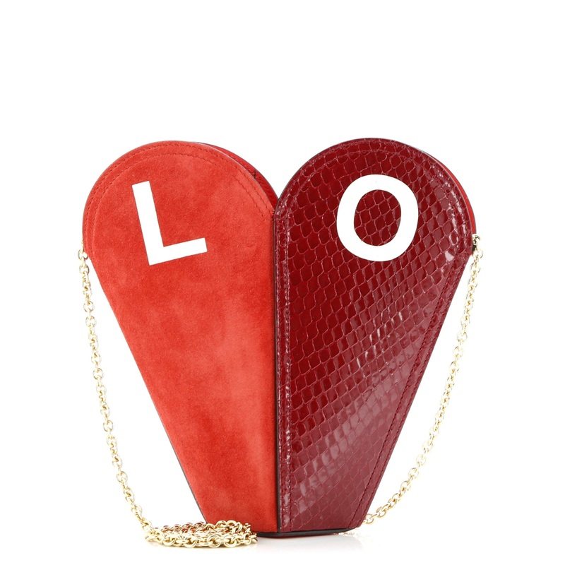 Valentine's Day Chain Heart Bag Leather with Suede and Snakeskin Small